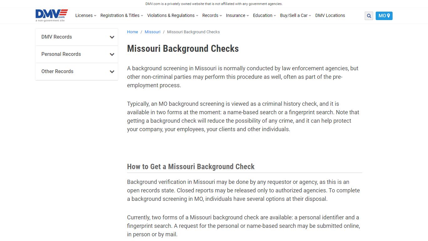 Missouri Background Checks | DMV.com